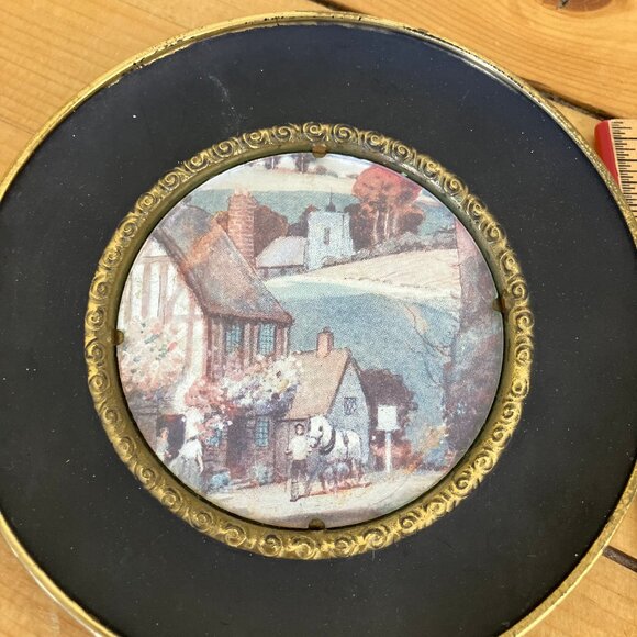 Brass Foil Art Decorative Plate Vintage Set Made in England Thatched Cottage - Picture 6 of 11